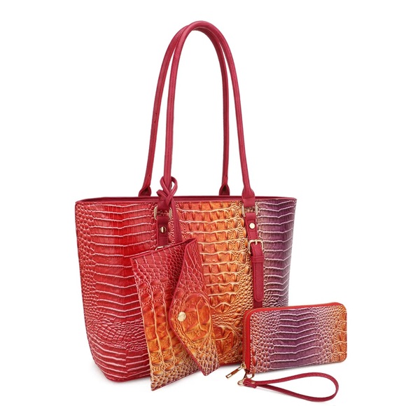 Handbags - Elegant Multicolor Tote Bag Set - red